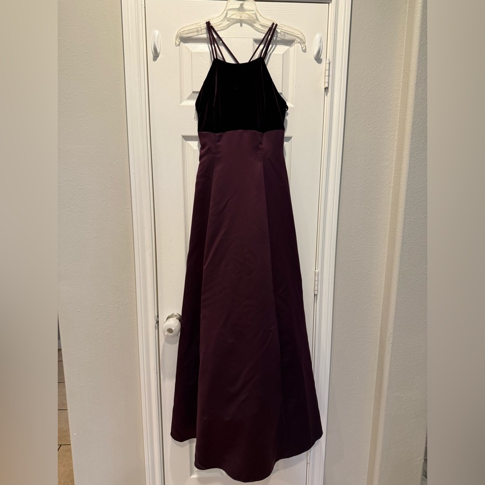 Vintage 90s Betsy and Adam Evening Gown Women’s 6 Purple Velvet Satin Low Back
